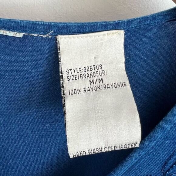 Vintage Women Medium Blue Embroidered Button Down Short Sleeve Shirt Top Peasant - Picture 9 of 13